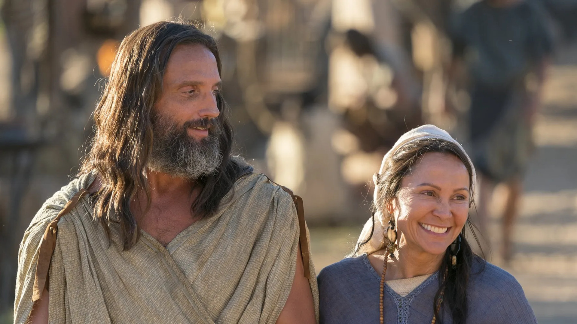 Nephi and his wife travel down a road in this still from the Book of Mormon Videos of The Church of Jesus Christ of Latter-day Saints.