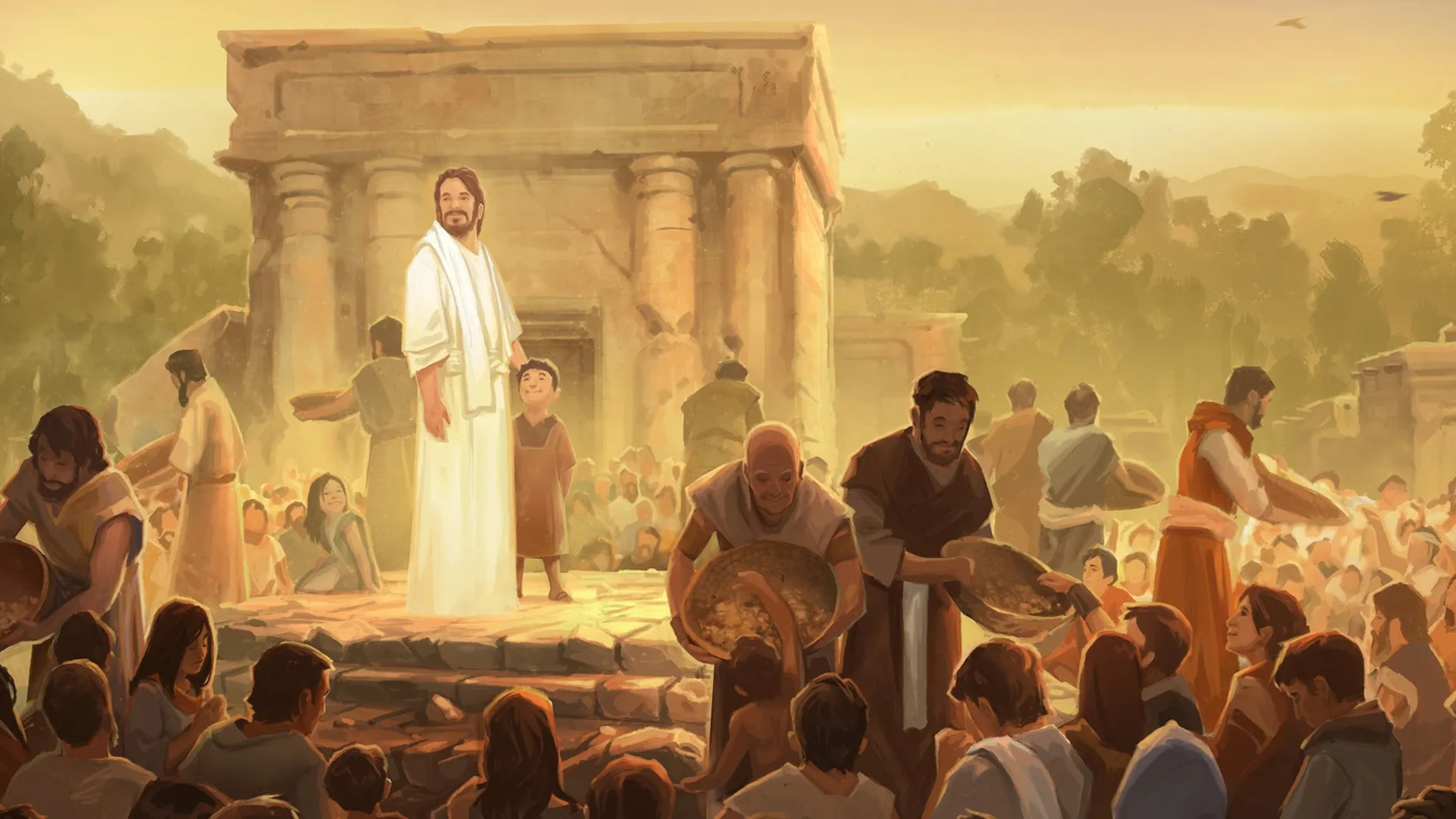 Illustration of Christ appearing to the Nephites by Andrew Bosley