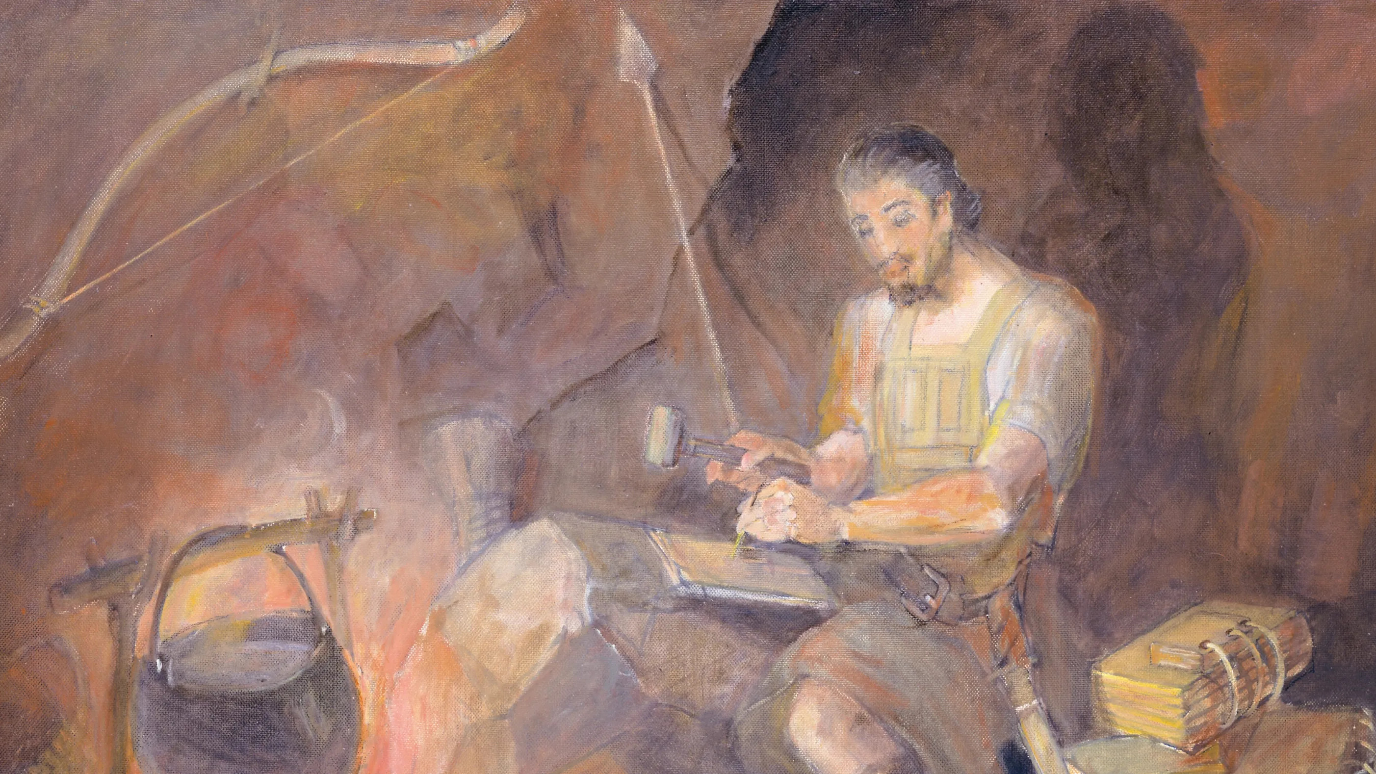 Minerva Teichert (1888–1976), “Moroni: The Last Nephite,” 1949–1951, oil on masonite, 34 3/4 × 47 inches. Brigham Young University Museum of Art, 1969