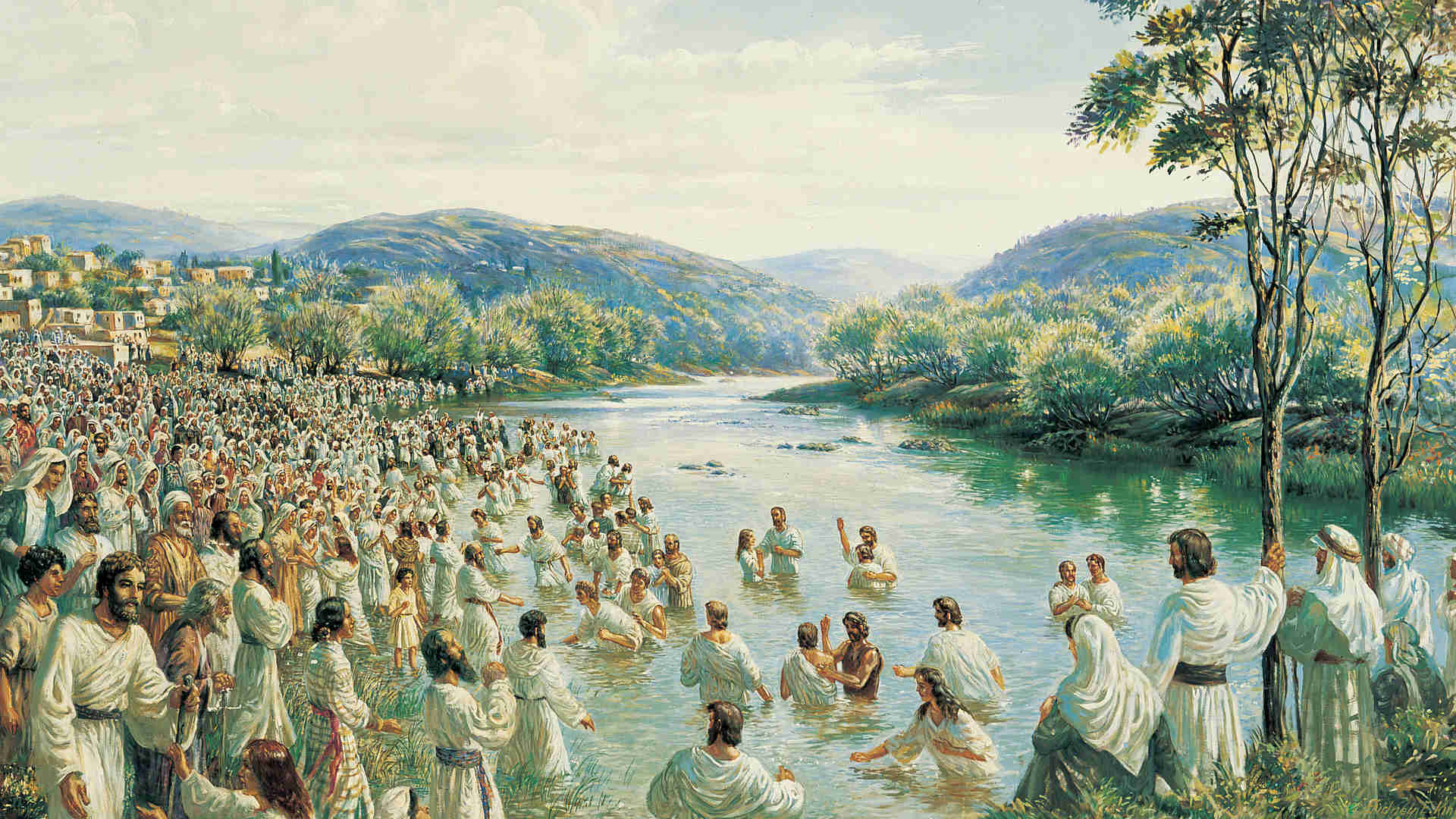 Sidney King's painting, "Day of Pentecost," depicting the baptisms occurring in the titular event in the New Testament