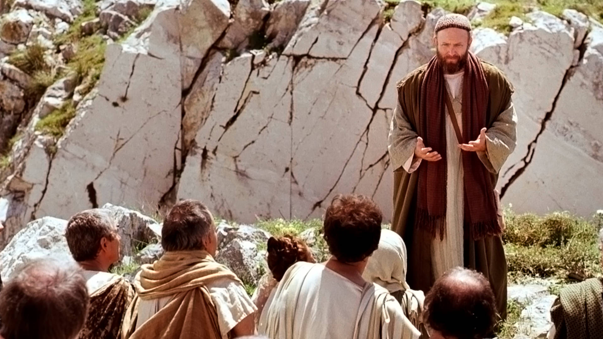 A still from a Bible Video of Paul preaching on Mars Hill