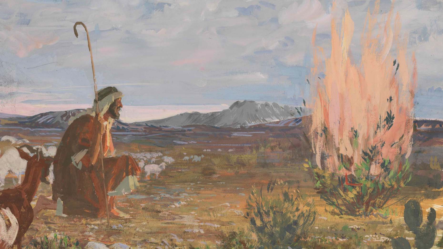 Moses and the Burning Bush, by Harry Anderson. Image via Church of Jesus Christ.