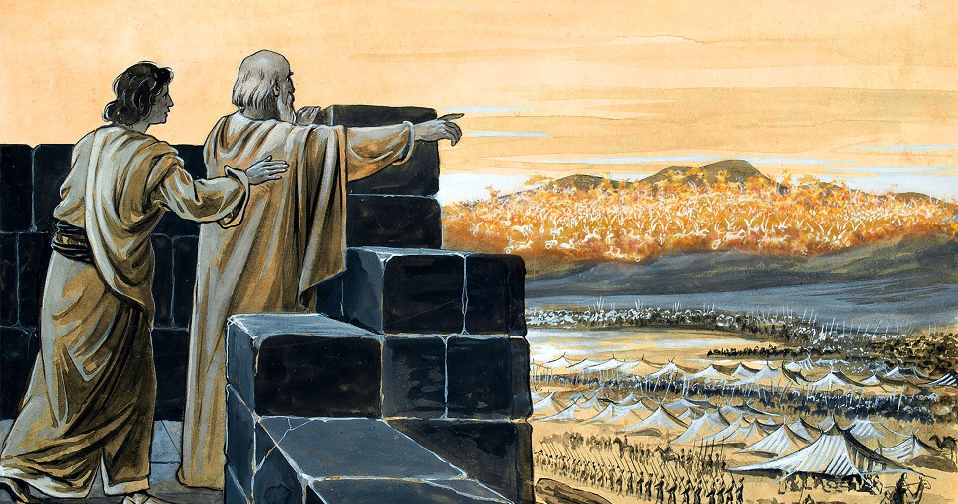 Illustration of Elisha showing his servant the chariots of fire, © Review & Herald Publishing/licensed from goodsalt.com. Image via Church of Jesus Christ.