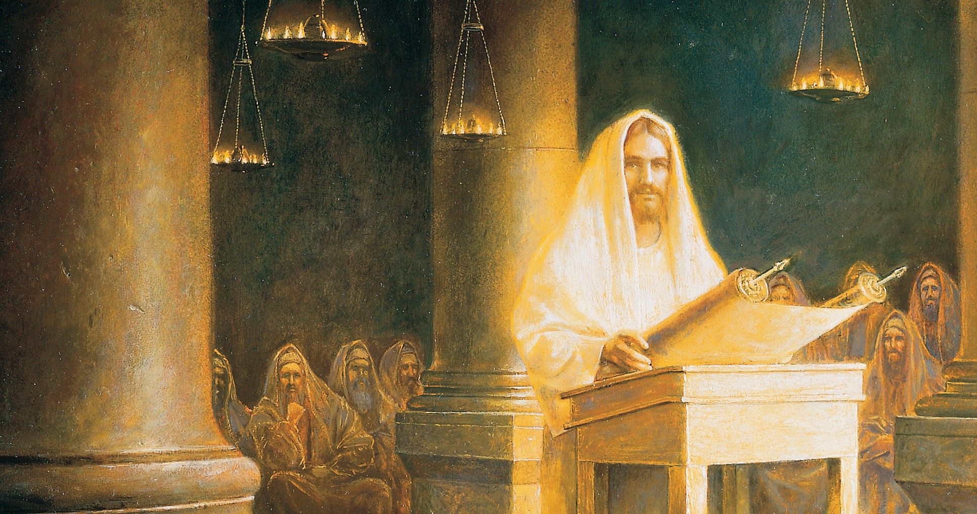 Jesus in the Synagogue at Nazareth, by Greg K. Olsen. Image via Church of Jesus Christ.
