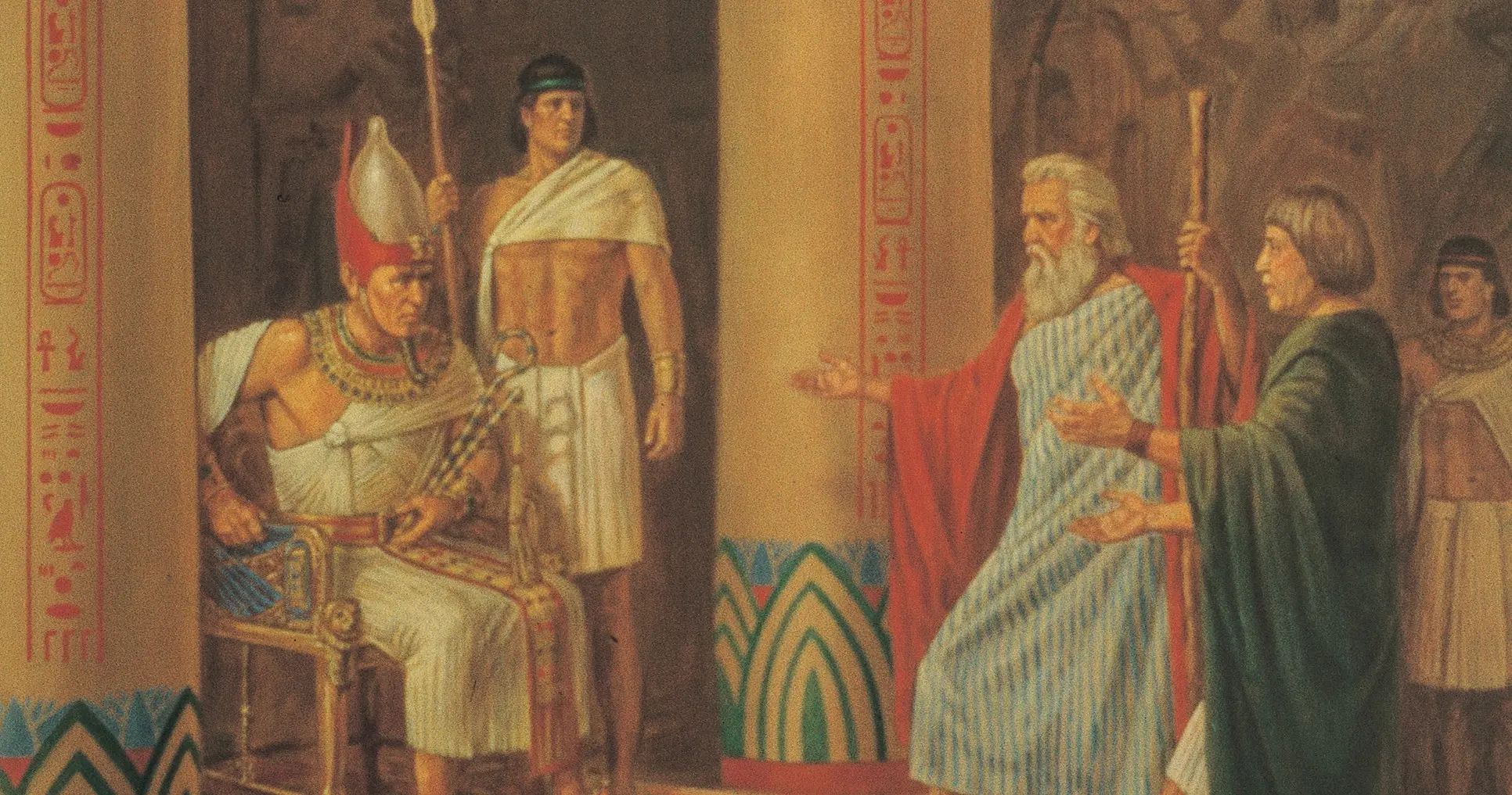 Illustration of Moses and Aaron in the court of Pharaoh, by Robert T. Barret. Image via Church of Jesus Christ.