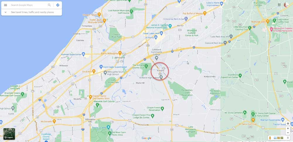 Google Maps view of Kirtland Ohio