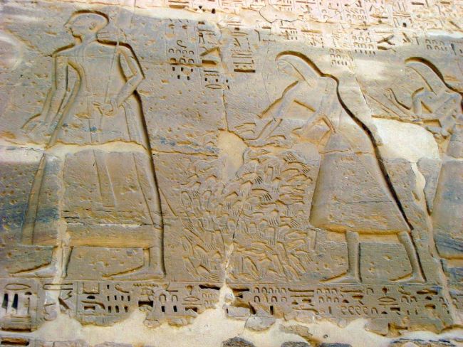Mural at the Egyptian temple at Medinet Habu.