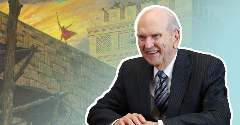 President Russel M. Nelson and a painting of Samuel the Lamanite by Arnold Friberg.