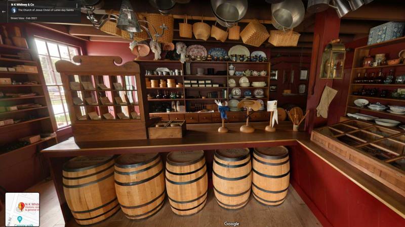 Google Street View of the interior of the Newel K. Whitney Store.