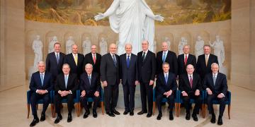 Latter-day Saint apostles at the Rome Temple Visitor Center. Image via lds.org