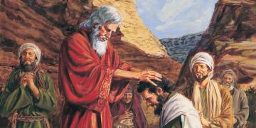 Illustration of Moses ordaining Joshua, by Darrell Thomas